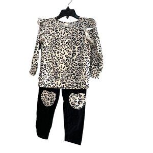 Pat Pat Girls Pant Set Black/Animal Print Size 3T